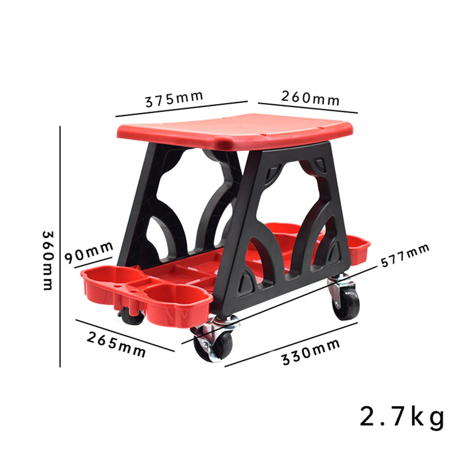 Car Detailing Stool Chair Mechanic Stool with Storage Holder for Car Repair Red