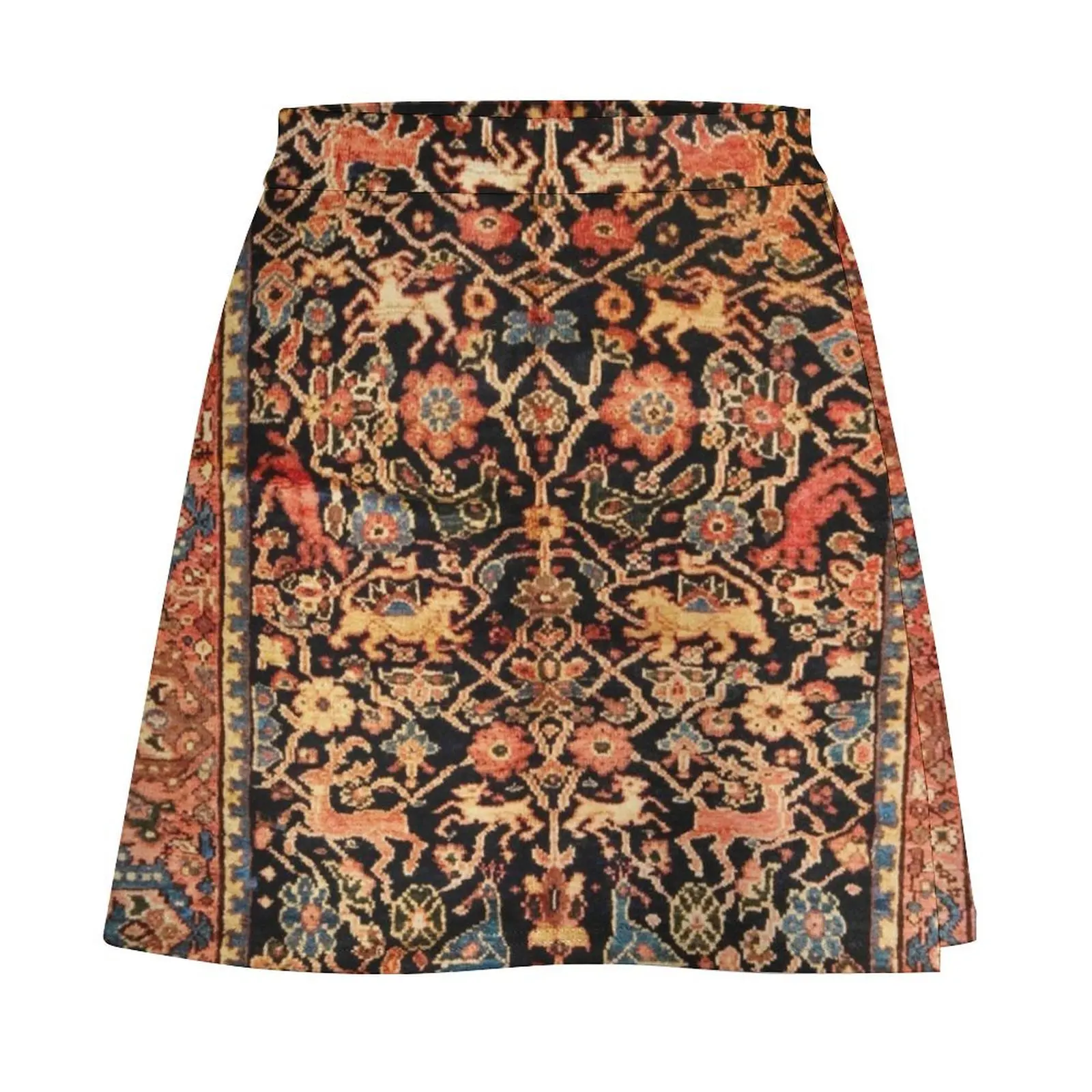 Antique Persian Feraghan Vase Rug with Animals Print Mini Skirt cute skirt japanese fashion Mini Skirt
