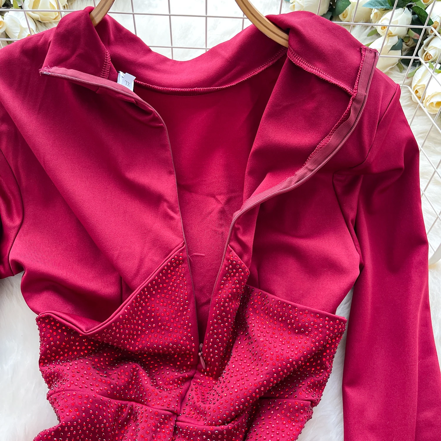 فستان أنيق أنيق بأكمام طويلة غير متماثل مقسم فساتين حفلات الموضة الكورية ملابس نسائية #4