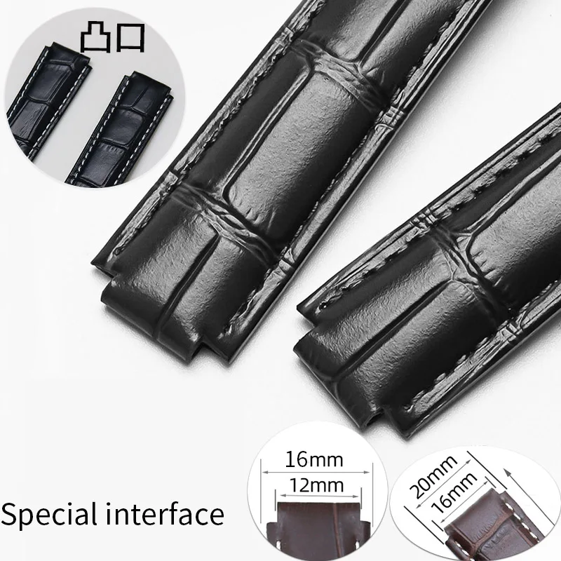 20 x16mm convex mouth leather watchband for Rado watch strap CENTRIX R30939125 Replace Wristbands 16x12mm Cowhide watch band