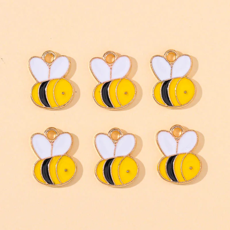 10Pcs Cute Bee Honey Jar Enamel Alloy Charm Pendants For Making Dangle Earrings Bracelets Necklaces Jewelry Accessories Findings