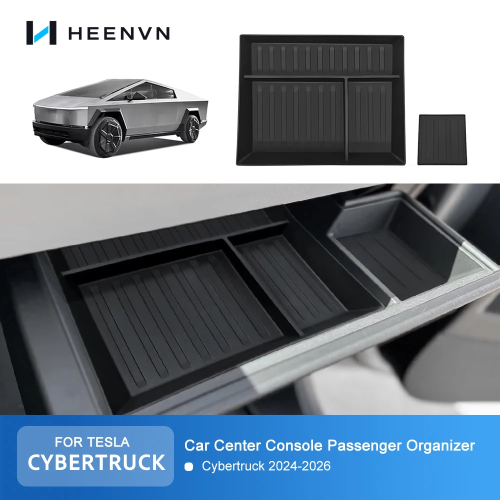 Heenvn Handschuhfach für Tesla Cybertruck 2024-2026 TPE Mittelkonsole Beifahrer Rutschfester Organizer Ablage Aufbewahrungsbox Zubehör