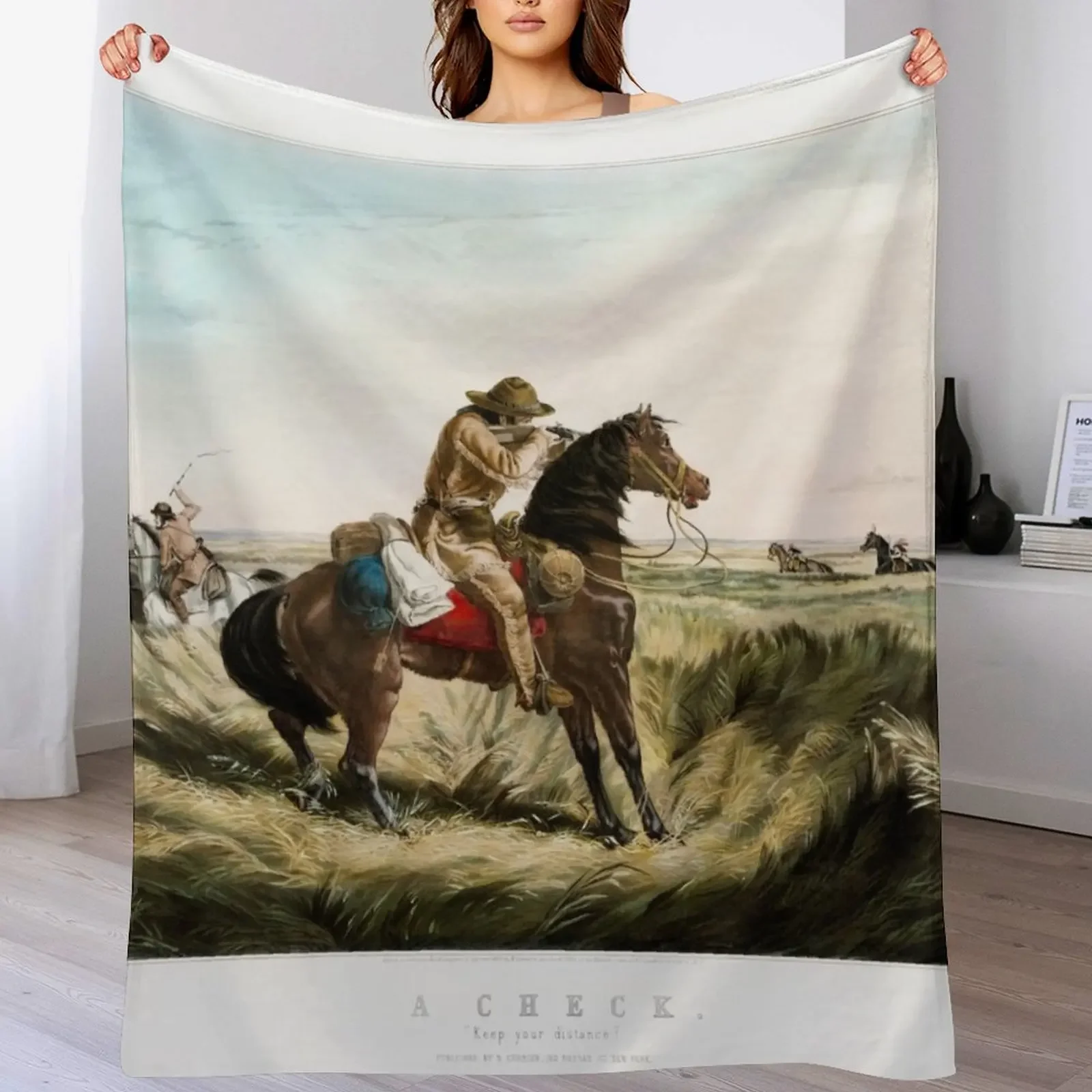 

New A Check - Keep Your Distance - Wild West - 1853 Throw Blanket halloween Travel Blankets