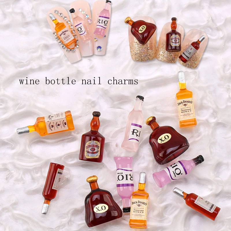 20*pcs New Wine Bottle Nail Charms Jewelry Manicure Nail  Art Decoration 3D Mini Stereo Red Wine Bottle DIY Personality Design