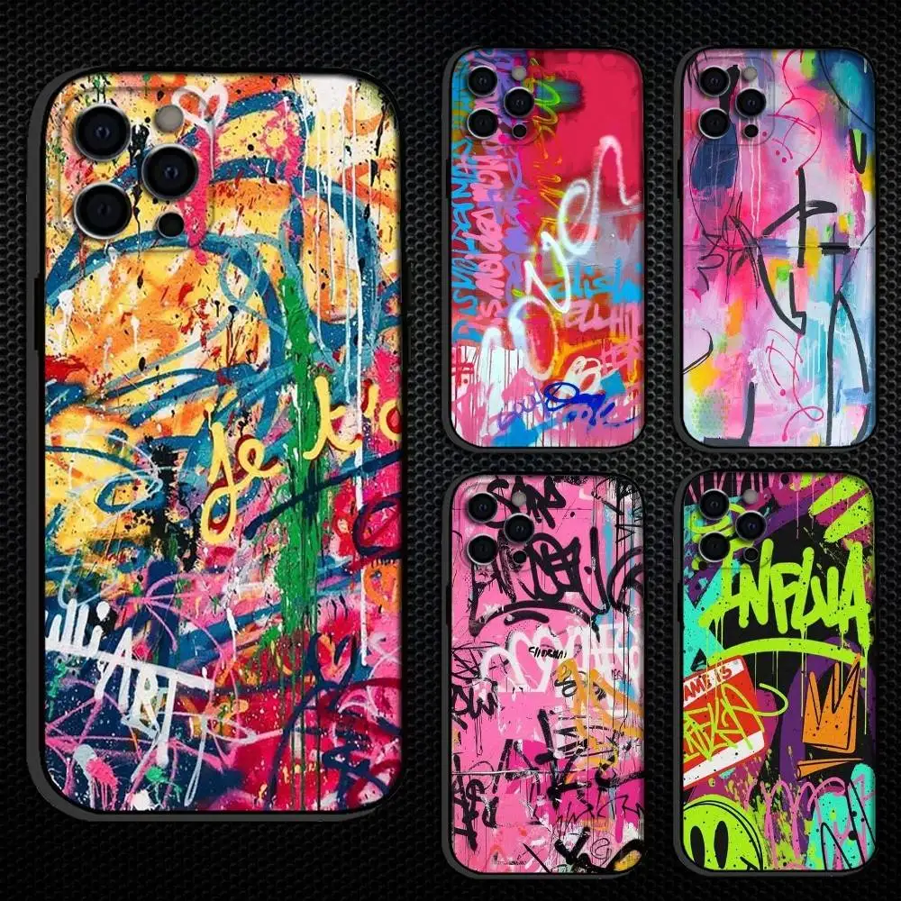 

Чехол для телефона с красочными граффити-линиями для iPhone 16,15,14,13,12,11 Plus, Pro Max, другие мягкие черные чехлы