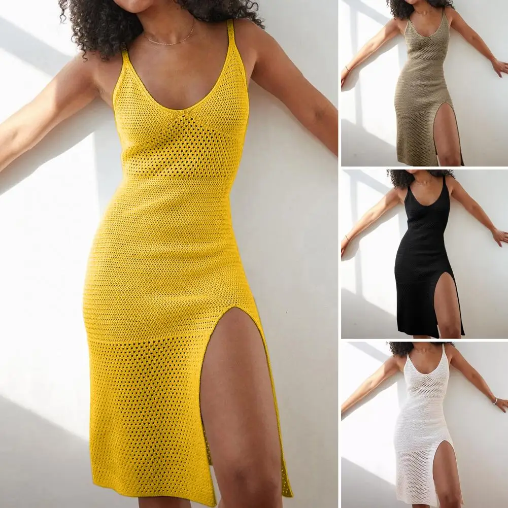 Sexy tejido recortado borla Spaghetti Strap ceñido al cuerpo playa Maxi vestido de verano de las mujeres vacaciones Club fiesta traje traje de baño cubrir