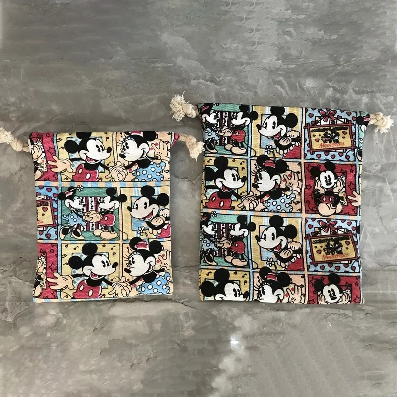 Disney Mickey Mouse Canvas Pouches Jewelry Packaging Display Drawstring Cute Cartoon Packing Gift Bags Pouches Phone Coin Purse