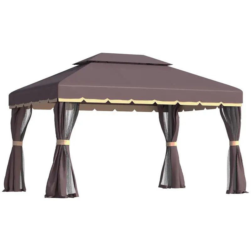 

Garden Pavilion 390 x 290 x 280 cm Garden Tent Party Tent with 4 Side Panels Mosquito Net Weatherproof Aluminum Polyester Coffee+Black
