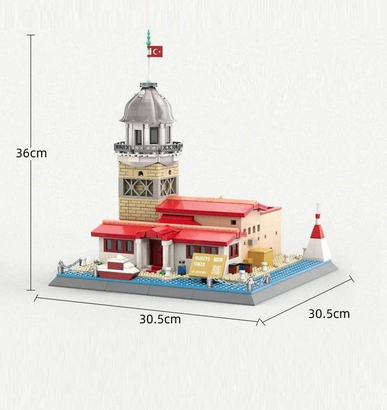 Turchia Istanbul Girl Tower Architecture Modello di mattoni - Costruzioni con vista stradale assemblato Giocattolo regalo per età superiore ai 10 anni