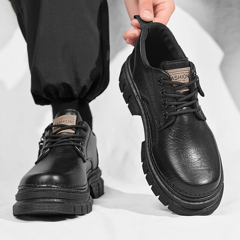 

Новые осенние мужские рабочие ботинки с низким берцем на толстой подошве, противоскользящие и прочные, универсальные и стильные, удлиняющие повседневные кожаные туфли