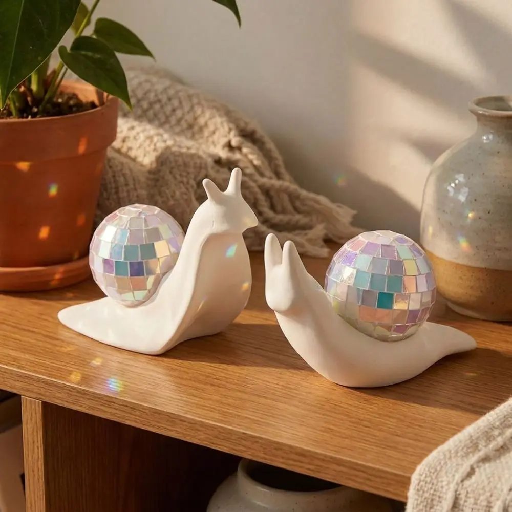 Miniature Snail Disco Ball Sun Catcher Retro Style Animal Figurines Mirror Ball Light Refraction Snail Sculpture Light Spot