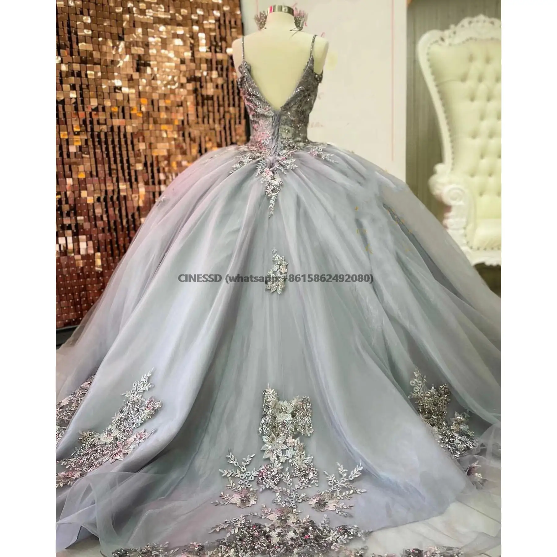 Vestido de quinceañera de lujo, sin mangas, con apliques, longitud hasta el suelo, para baile de princesa, 15 y 16 años, 2022