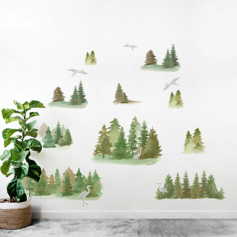 Chinese Ink Style Metasequoia Waterfowl Wall Stickers Living Room Sofa Background Decoration Self