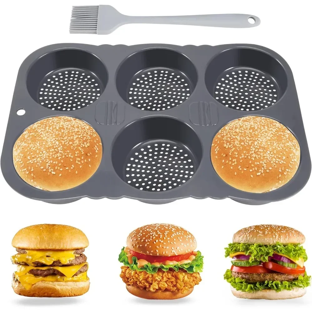 For Round Silicone Hamburger Mould 10 Cm for Buns, Hamburgers and Muffins Silicone Brushes, Kitchen Cooking Tools Included