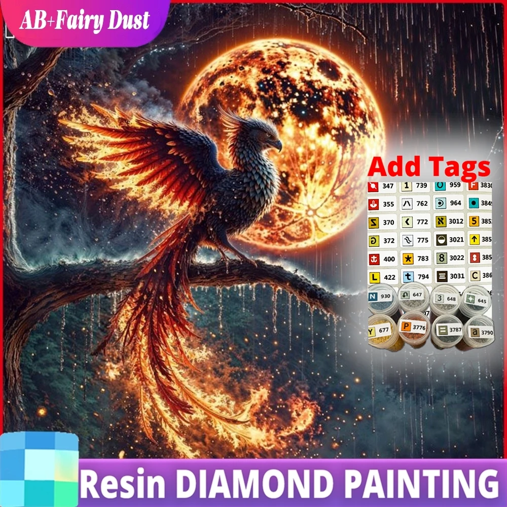 Resin AB Feenstaub DIY Diamantmalerei Phönix Mond Diamantmosaik Tier Neue Kollektion 2026 Handgemachtes Geschenk