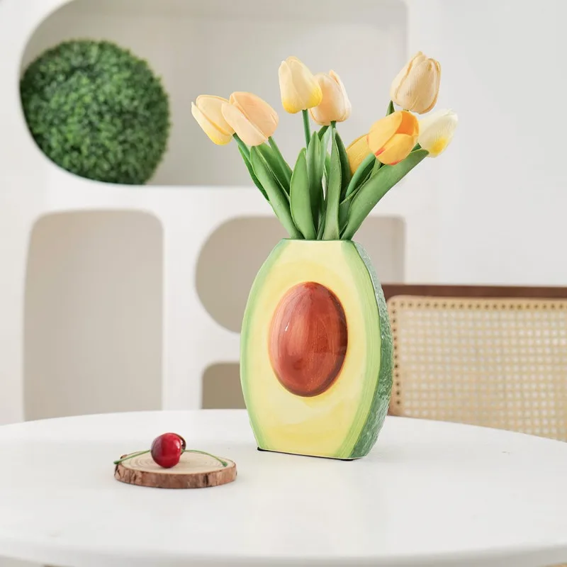 Avocado Vase Porcelain Crafts Flower Pot Desk Decoration Ceramic Vase Artificial Flower Decoration