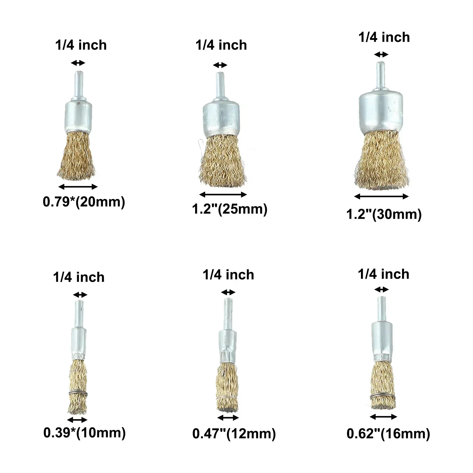 18pcs Drill Brushes Copper Plating Stainless Steel Wire Wheel 10-30mm 1/4\'\' Shank Rotary Tool Electric Grinder Polishing Tool