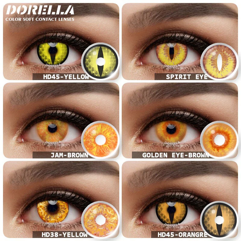 D'ORELLA 1 Paar Cosplay-Kontaktlinsen, farbige Kontaktlinsen für Augen, Jahreskontaktlinsen für Halloween, gelbe Augenlinsen