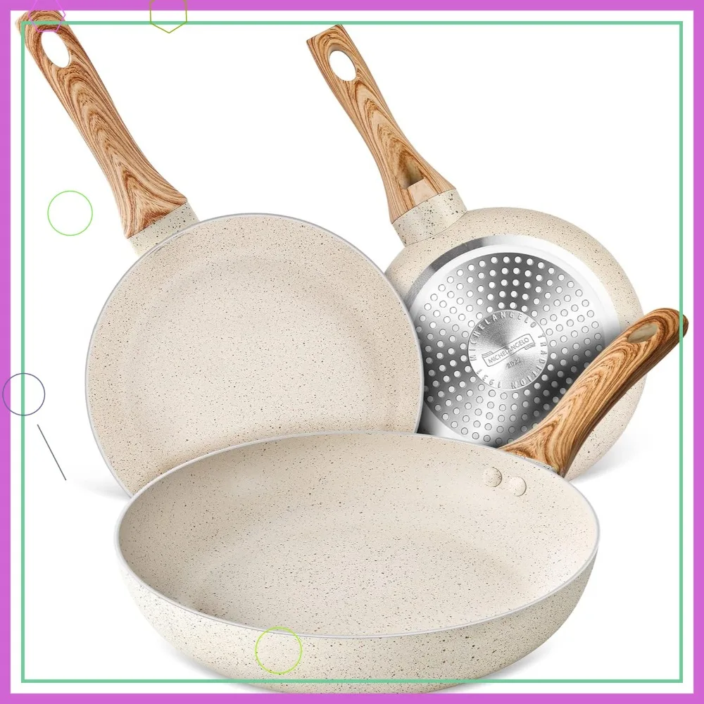 

Набор антипригарных гранитных сковородок 8, 9,5 и 11 дюймов с ручками, предотвращающими ожоги, белого цвета