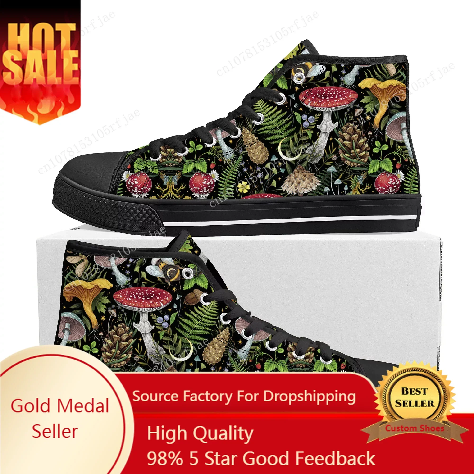 

Mushroom Vintage Custom Made High Top Sneakers Mens Womens High Quality Canvas Sneaker Casual Couple Shoes Personalized Shoes