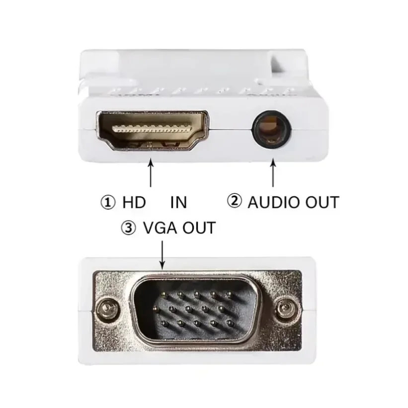 Video HDTV VGA Adapter with Audio Female to Male Converter for Desktop Laptop Monitor Projector TV Plug and Play Compact