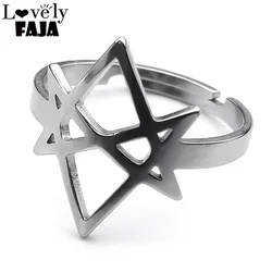 Unicursal Hexagram Stainless Steel Ring Women Men Silver Color Hollow Religious Symbol Finger Rings Spiritual Jewelry R23S03