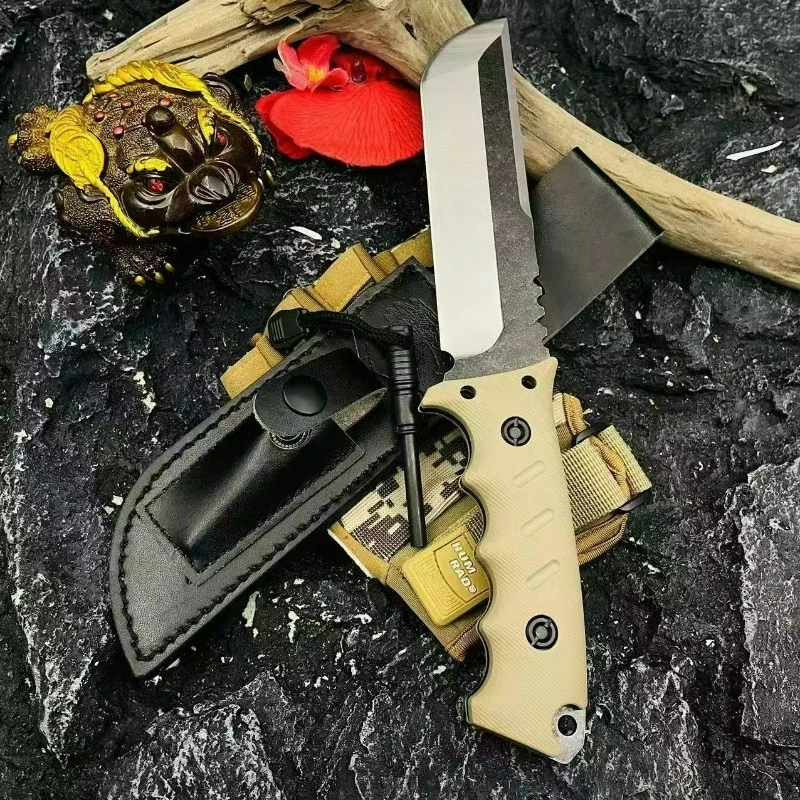 

Straight knife 8CR15 high hardness blade with leather case+Tinder stick edc multitool knives outdoor bushcraft tactical knife