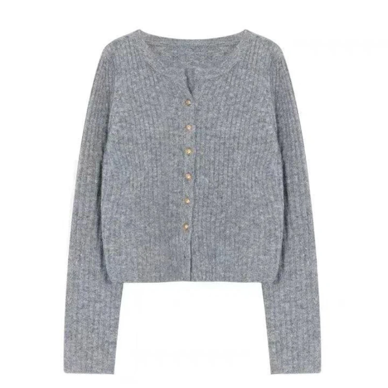 

Soft Lazy Style Solid Color Knitted Long Sleeve Buttons Cardigan Top