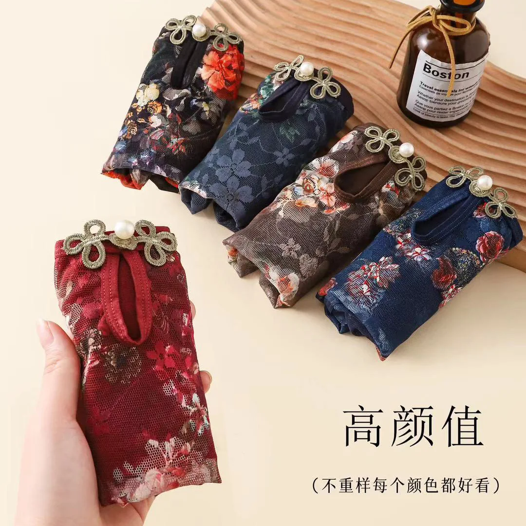 3Pcs/Lot Women\'s Panties High Waist Chinese Style Lace Jacquard  Interrogate Plus Size  5XL Transparent Female Underwears