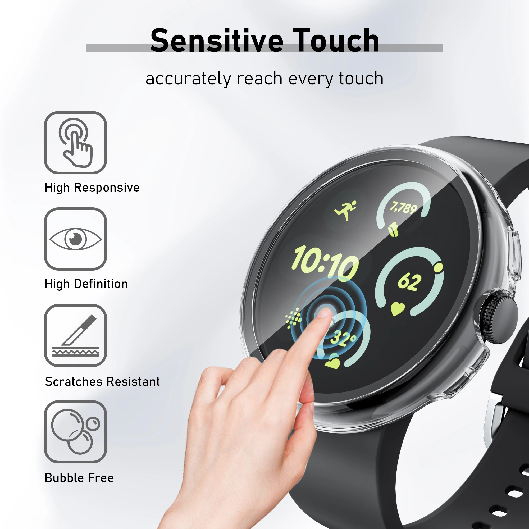 Tempered Glass+Case for Google Pixel Watch 3 45mm Screen Protector Cover PC Frame Accessories for Google Pixel Watch 3 2 1 41mm