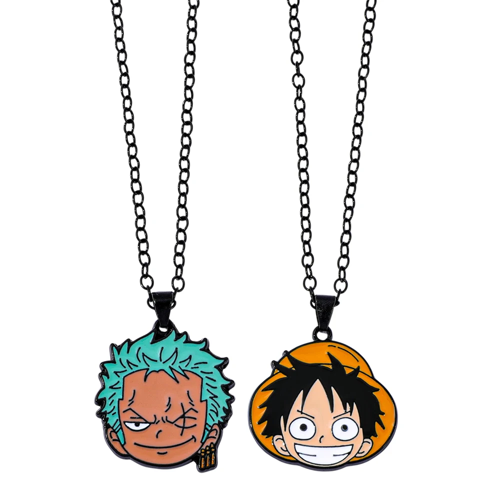 Anime Themed Cartoon Monkey D. Luffy Roronoa Zoro Figure Pendants Necklace Cosplay Accessory Unique Party Gift