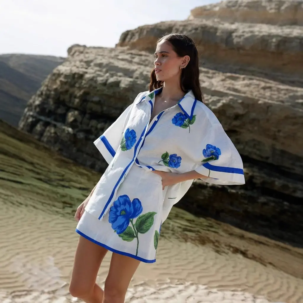 

New Casual Linen Shirt Collar Hip Suit Independent Station Style for Women on