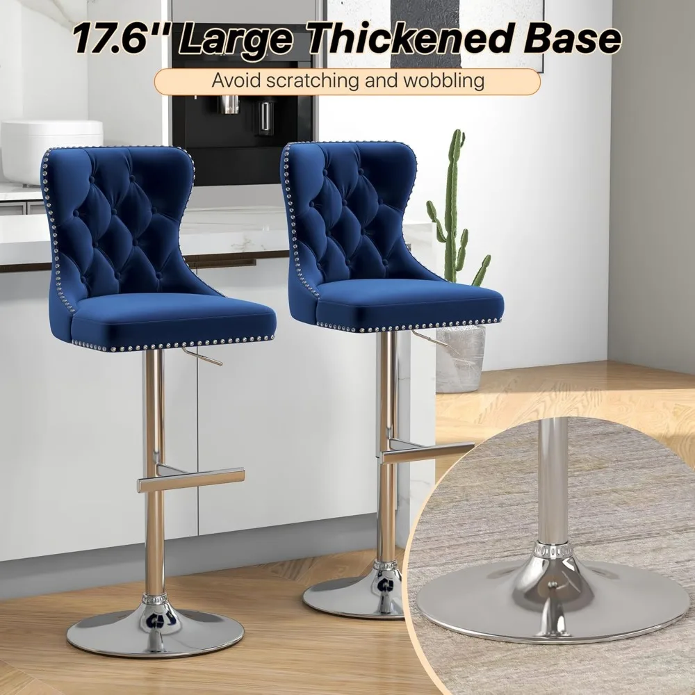 Barhocker-Set, 4er-Set, drehbare Thekenhocker aus Samt mit getufteter Rückenlehne, verstellbarer Sitz mit Nagelkopfbesatz