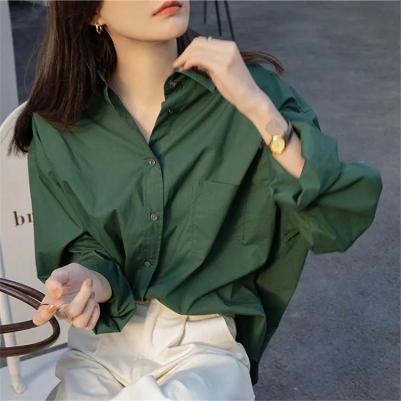 

Retro Blouse Ladies New Loose Casual Long-sleeved Shirt Korean Style Women's Clothes Tops Casual Female Solid Simple Wear 블라우스