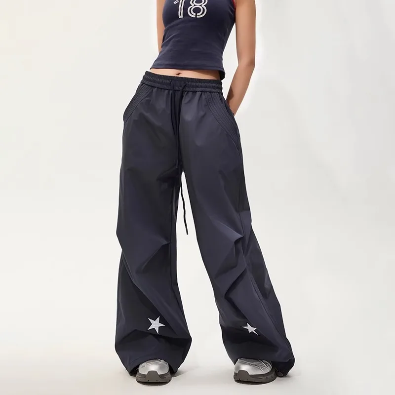 

Fashion Star Graphic Casual Wide Leg Pants Women Summer New Loose Hip Hop Flared Baggy Pants Female Y2k Clothes Jogging Trousers