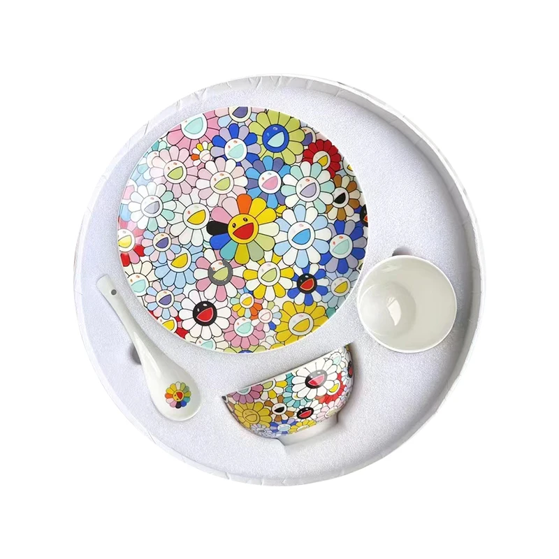Smile Flower Ceramic Bowl Plate, Mug with Handle, Cute Funny Element, Famous Cartoon Decoration Present Available, Multi Sizes