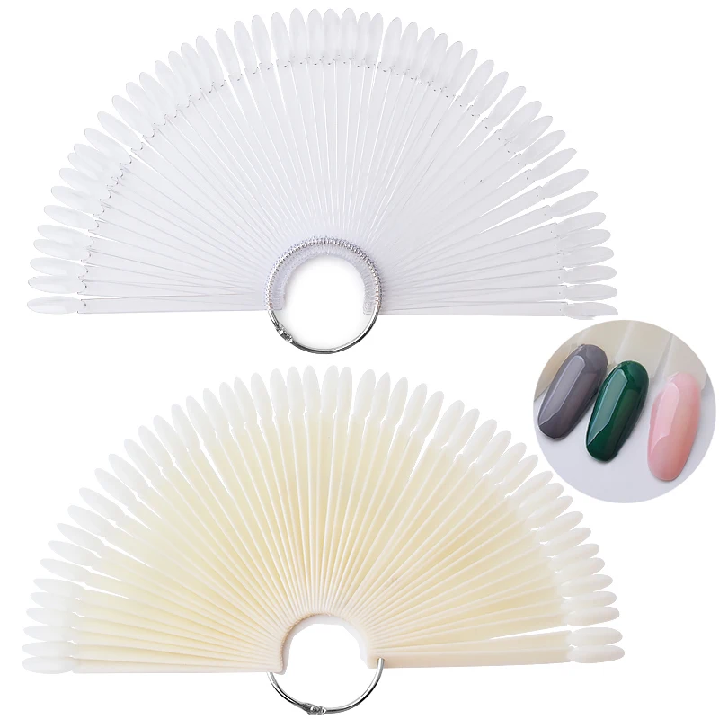 

50 Tips Oval False Display Nail Art Fan Wheel Practice Board Tip Sticks Dipping Powder Colors UV Gel Nail Polish Display Chart