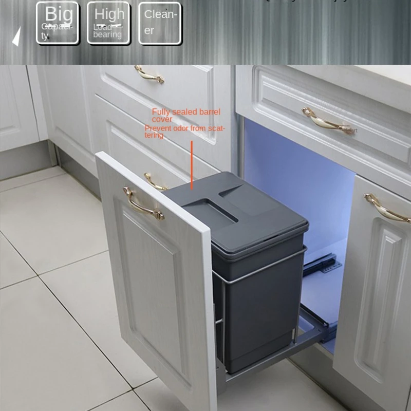 

Built-in Kitchen Trash Can Waste Bin Hide Style Pull Out Dustbin Modern Folding Kitchen Garbage Bins High Quality