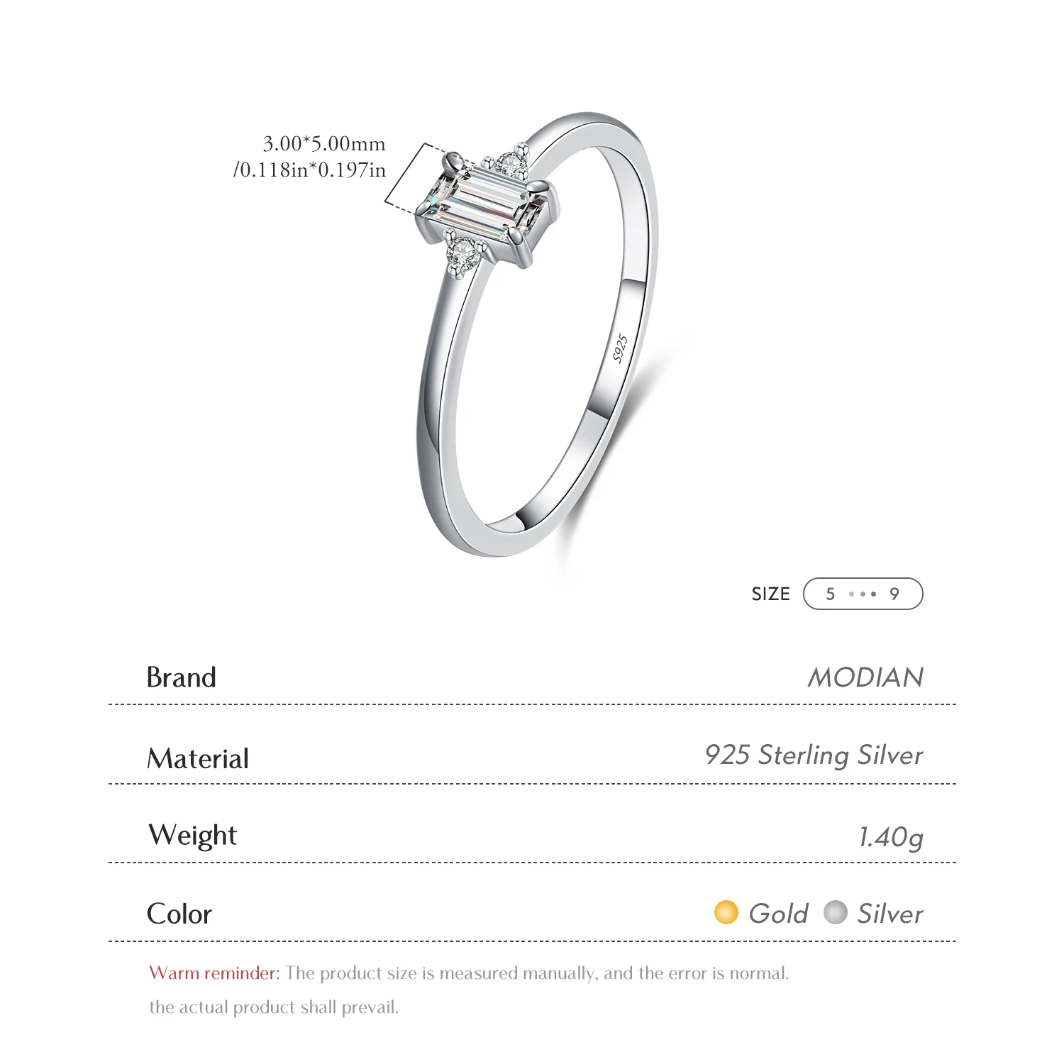 Modian Authentic 925 Sterling Silver Classic Charm Emerald Cut Zirconia Finger Rings For Women Hypoallergenic Wedding Jewelry
