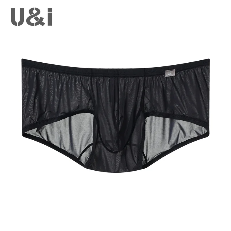 U&I Trendy Men\'s Sexy Low Waist Transparent Flat Croaker Underwear Ultra Thin Cool Nylon Hip Lifting Breathable 3D Bag Flat Feet