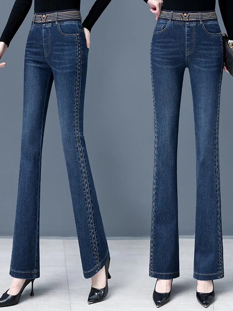 Faionable High-Waist Elastic Waist Slim Fit Denim Jeans Damen Herbst Winter New Sle Micro Flared Pants Stretchy Bell Bo...