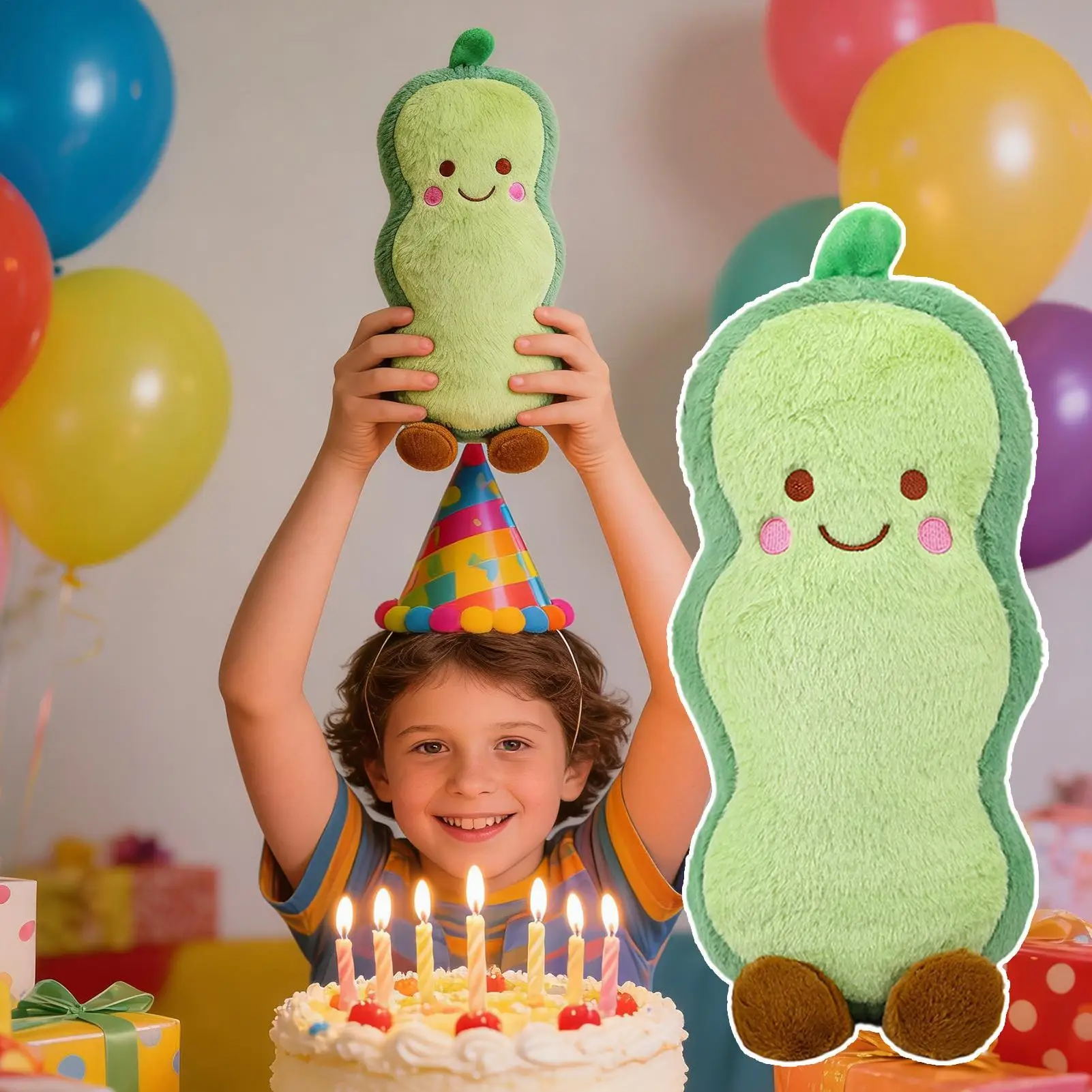 

Pea Plush Cute Soft Cartoon Holiday Decor Pea Pod Plush Pillow for Thanksgiving New Year Reading Sitting Sleeping Massage Game