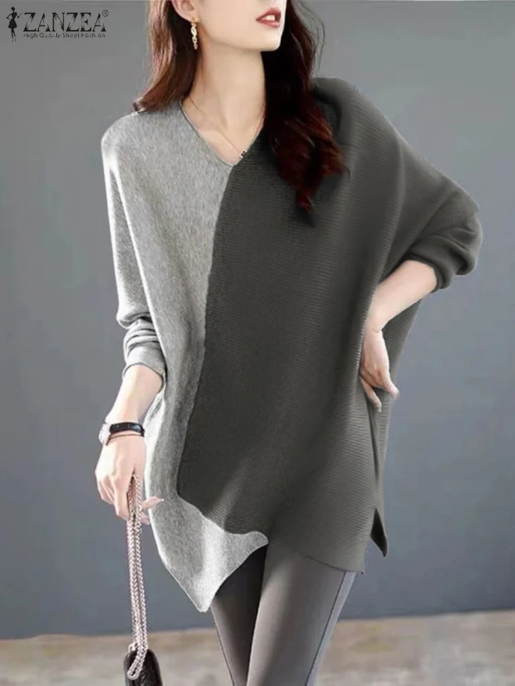 2025ZEA Vrouwen Mode Lange Mouw Blouse Vintage Onregelmatige Zoom Tops Colorblock Ronde Hals Tuniek Casual Losse Tees T-shirts