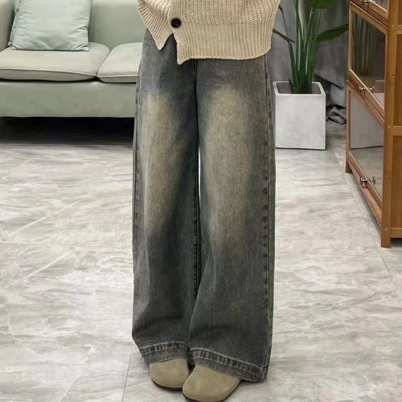 جينز نسائي مستقيم عالي الخصر بقصة ضيقة من قماش الدنيم المطاطي، سراويل مريحة غير رسمية للارتداء اليومي، سراويل نسائية