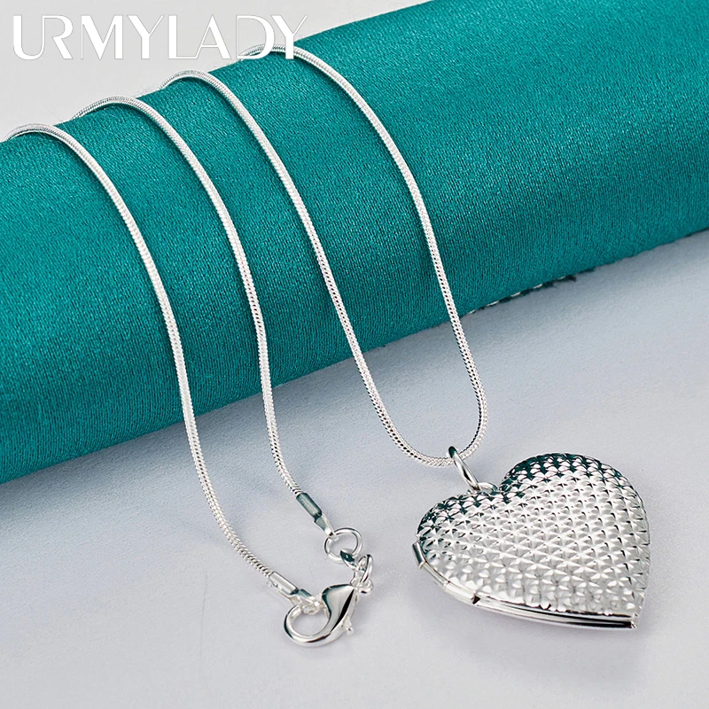 URMYLADY 925 Sterling Silver Heart Photo Frame 16/18/20/22/24/26/28/30 Inch Pendant Necklace For Women Wedding Fashion Jewelry