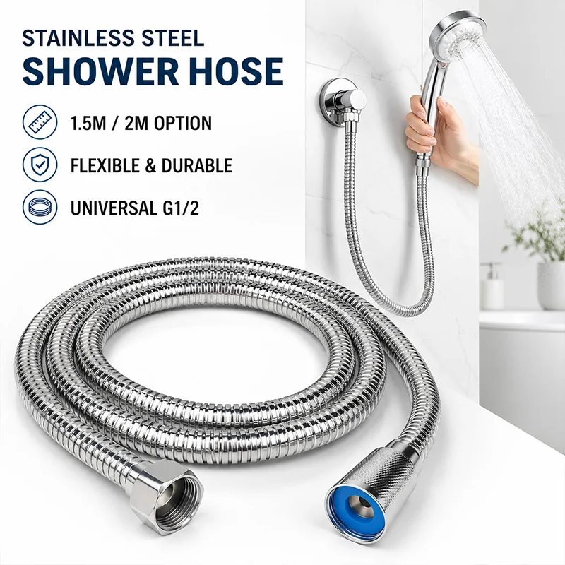Stainless Steel Shower Hose 1.5m 2m Flexible Anti Leak Explosion Proof G1/2 Universal Bathroom Extension Pipe Handheld Shower