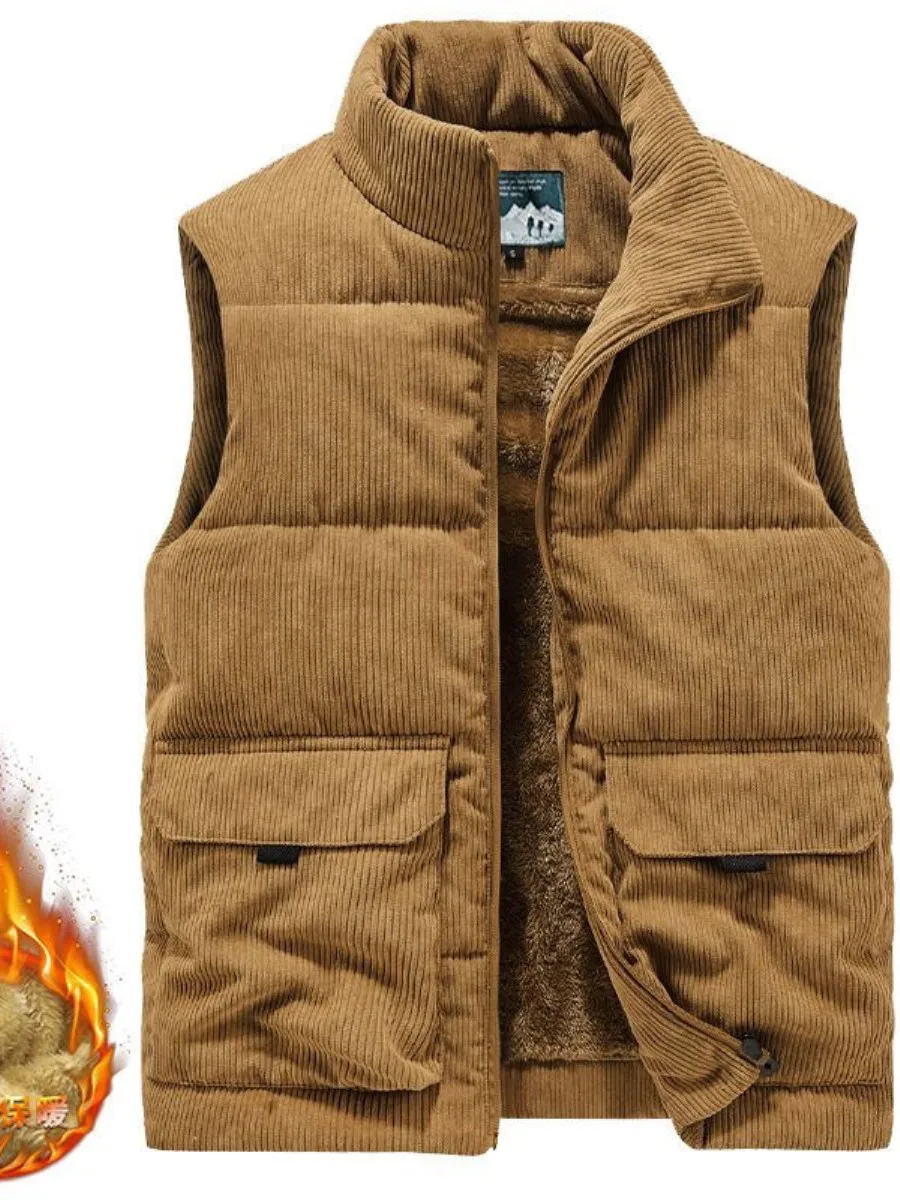 

Мужской зимний вельветовый жилет на подкладке Thiened Fce, рабочая одежда, многоэтажный воротник-стойка Jaet Faion Urban Sle, застежка-молния