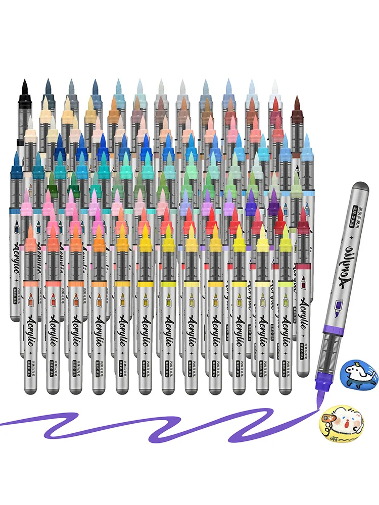 Acrylverfstiften, 12 stuks borstelpunt acrylverfpennen set met 9 professionele kleurseries voor doe-het-zelf- en kunstbenodigdheden - afbeelding 2