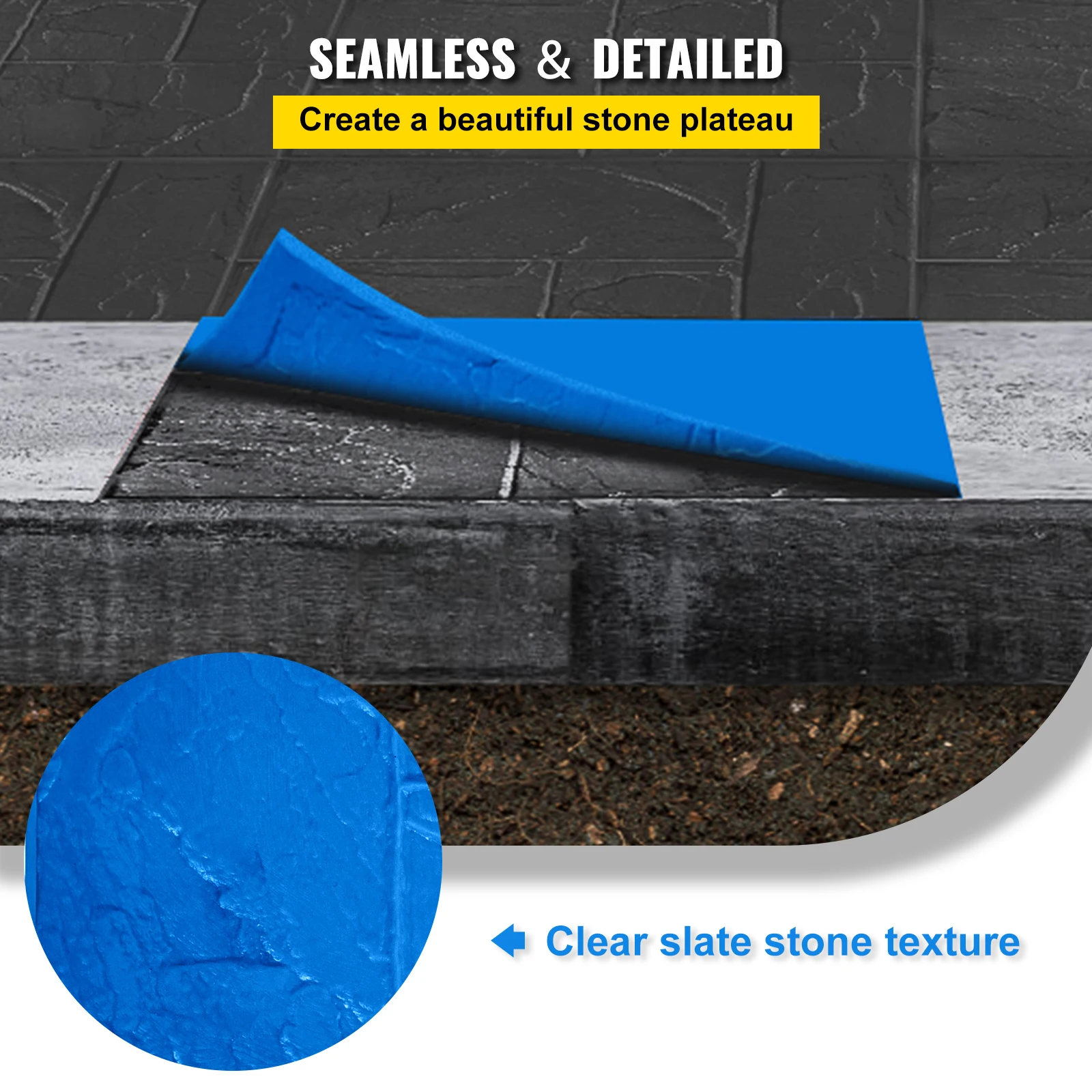 VEVOR Molde para Estampado de Cemento Poliuretano, 60,9 x 60,9 cm 4 Piezas Molde Piedra Irregular para Hormigón Impreso, 12-25 mm Moldes de Hormigón Impreso Poliuretano Textura de Piedra Auténtica