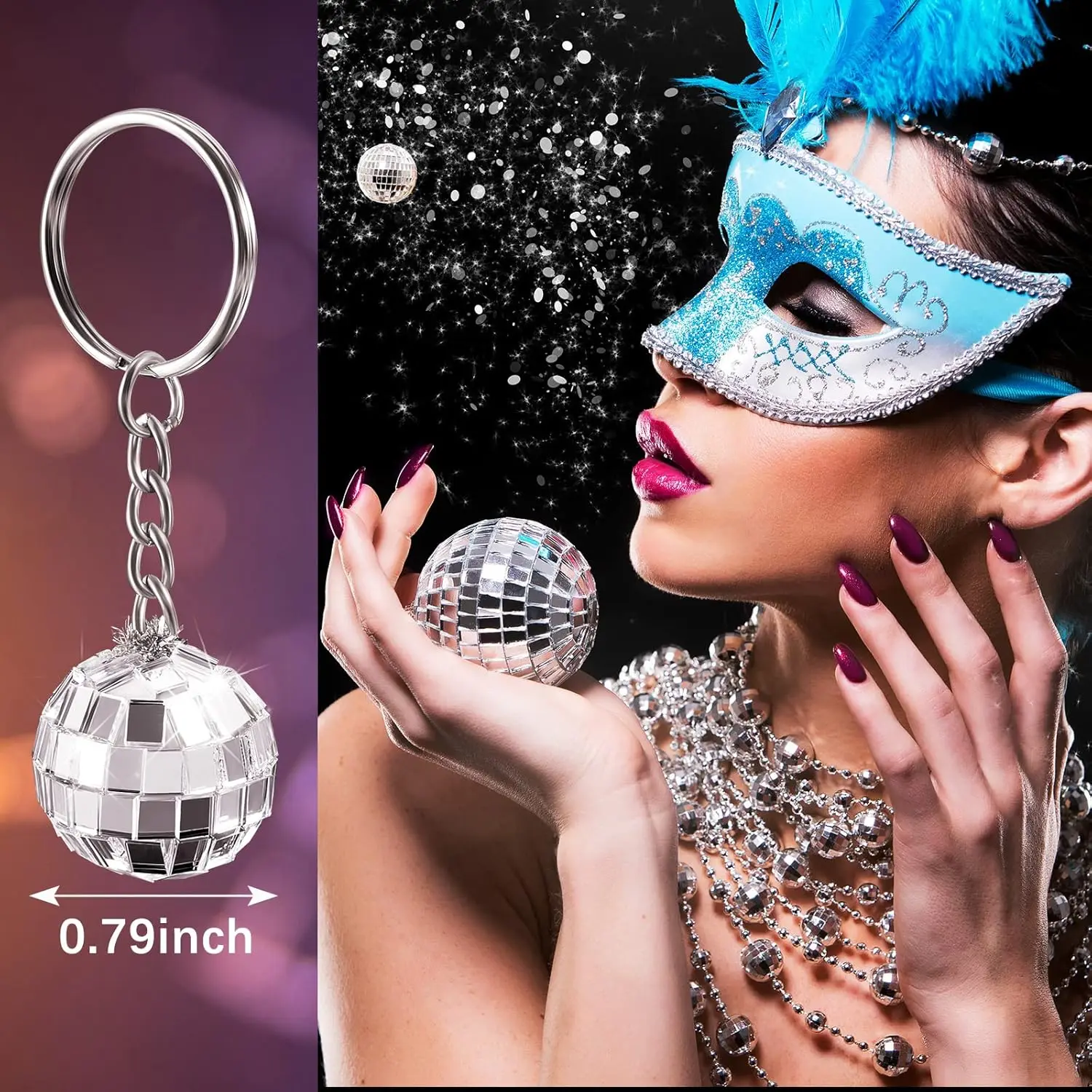 1 Pcs Bling Mirror Disco Ball Keychains Bulk Vintage Mini 70s Disco Keyring for Party Decoration Supplies